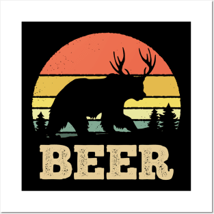 Vintage Sunset Beer Bear Funny Pun Posters and Art